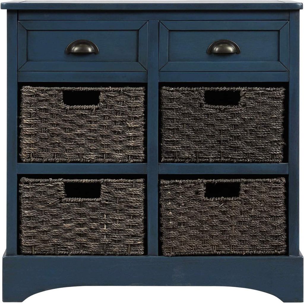 Storage Cabinet with 2 Drawers and 4 Rattan Baskets