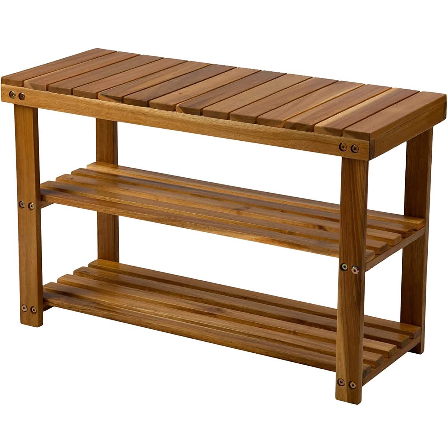 Storage Wooden Shoe Rack Rustic Wood Entryway Bench
