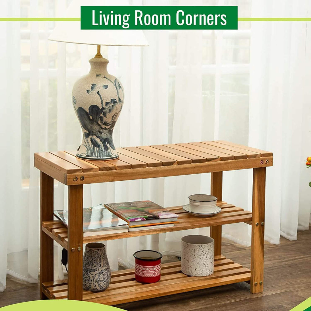 Storage Wooden Shoe Rack Rustic Wood Entryway Bench
