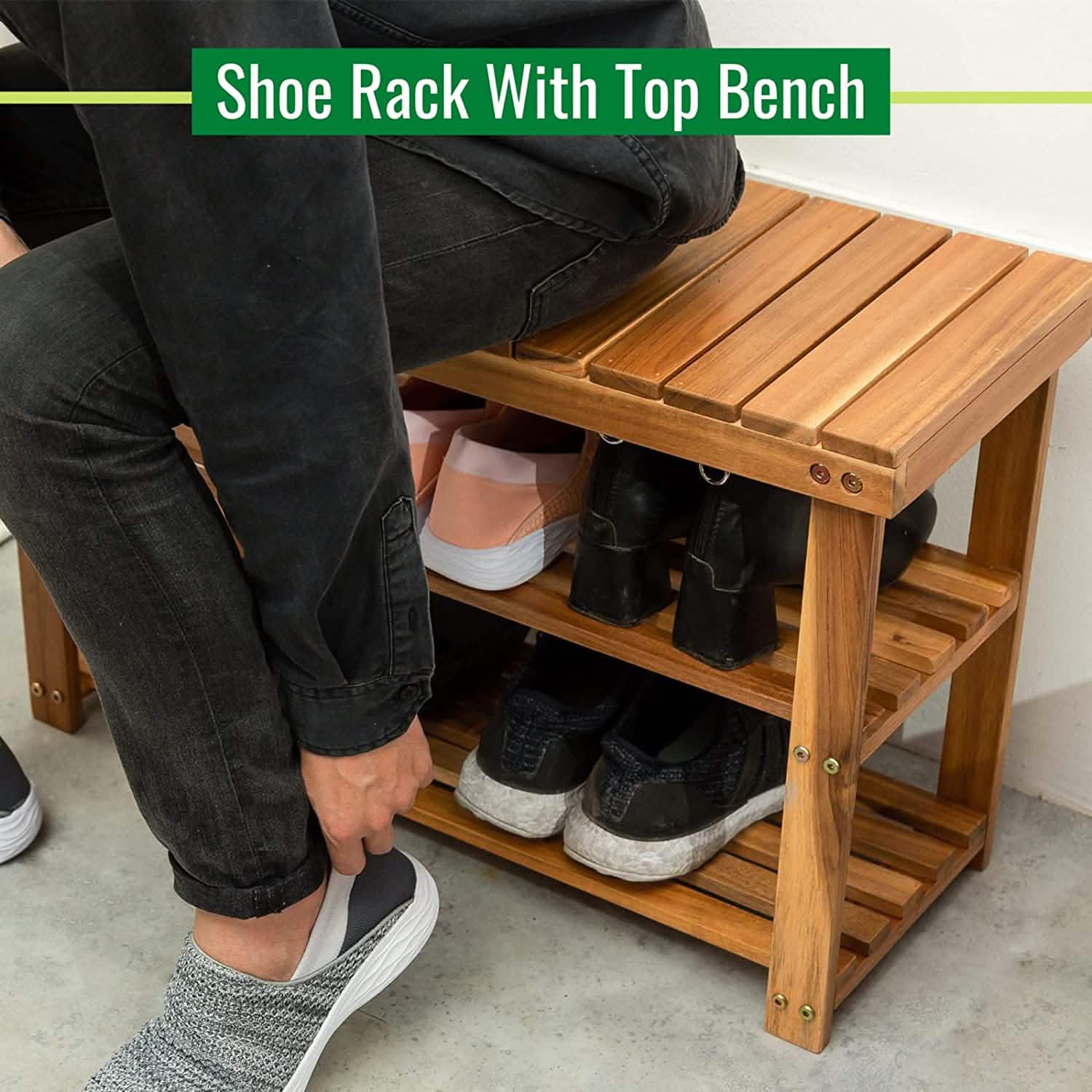 Storage Wooden Shoe Rack Rustic Wood Entryway Bench