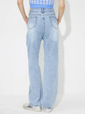 Straight embroidered loose high waisted denim pants