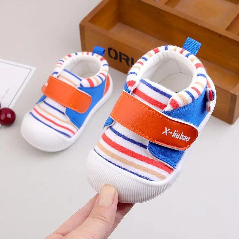 Striped baby toddler shoes non-slip soft bottom velcro