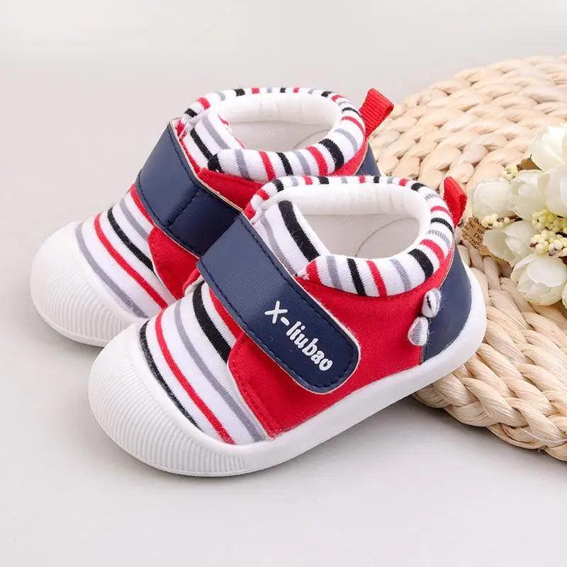 Striped baby toddler shoes non-slip soft bottom velcro