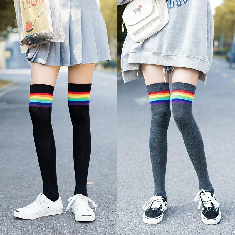 Striped Long Warm Thigh High Stockings Women's Casual Tube Thigh High Socks for School Over Knee High Socks for girls
