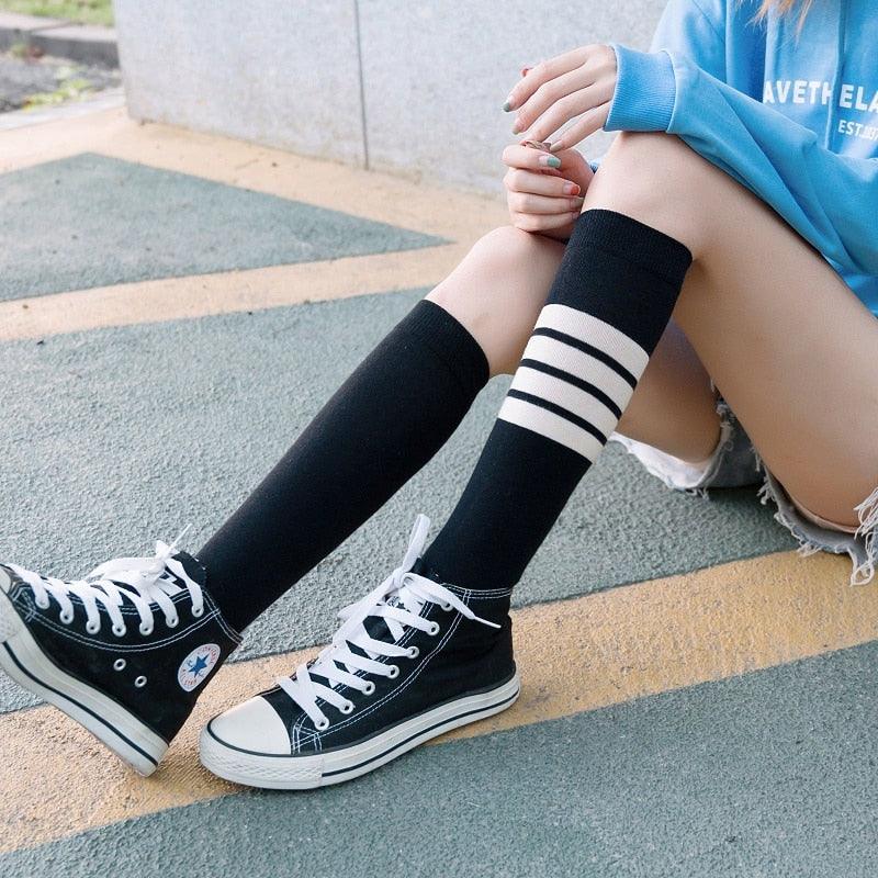 Striped Long Warm Thigh High Stockings Women's Casual Tube Thigh High Socks for School Over Knee High Socks for girls