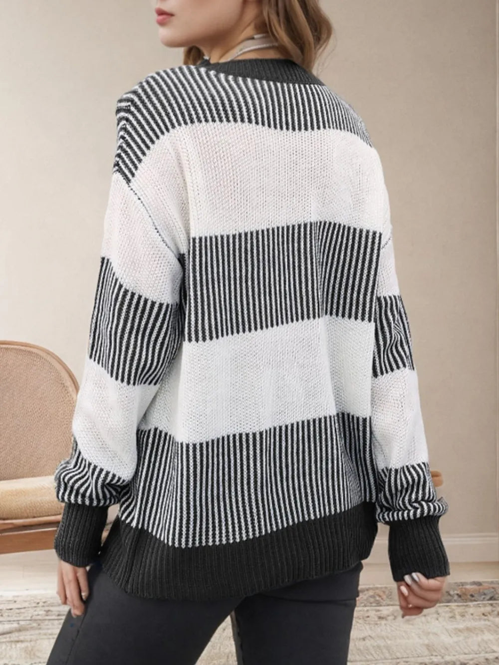 Striped Round Neck Long Sleeve Sweater
