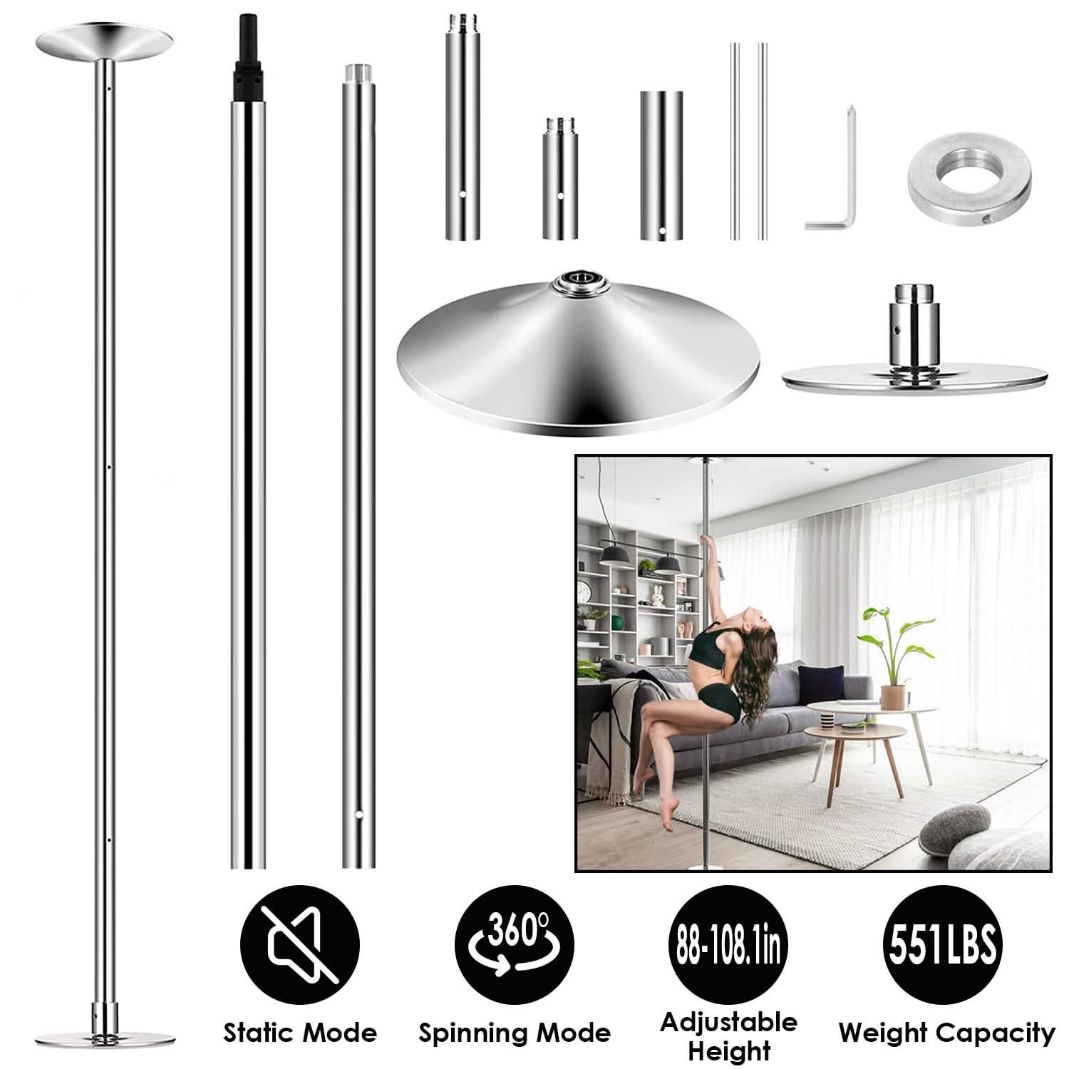 Stripper Dance Pole 45mm Spinning Static Dancing Pole