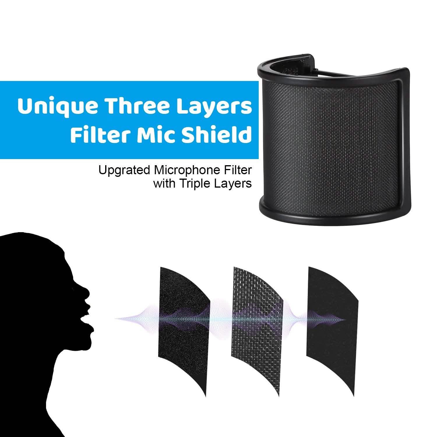 Studio Microphone Pop 3 Filter Layers Windscreen Shield Cover Mesh