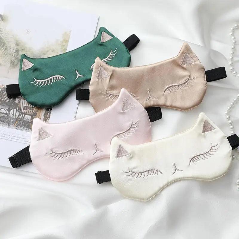 Stylish Cat Eye And Ear Design Pure Silk Double-side Shading Eyeshade Sleeping Eye Mask Blindfolds Eyeshade Health Sleep Shield Light
