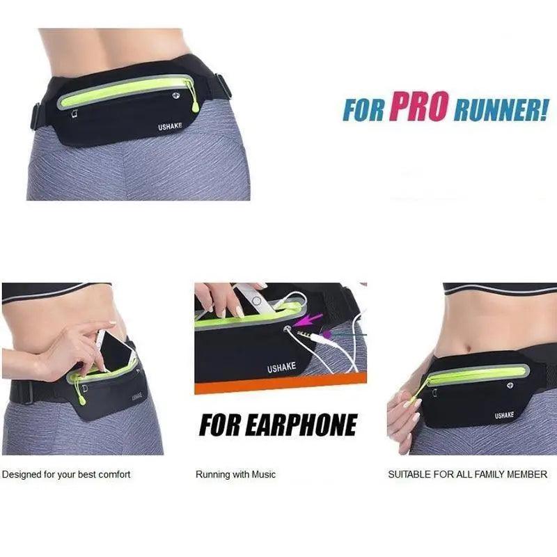 Stylish Hidden Waist Bag Sports Phone Men's Belt Bag Ultra-Thin Waterproof Mini Fanny Pack Black Reflective Runners Belt Jogging Pocket Belt