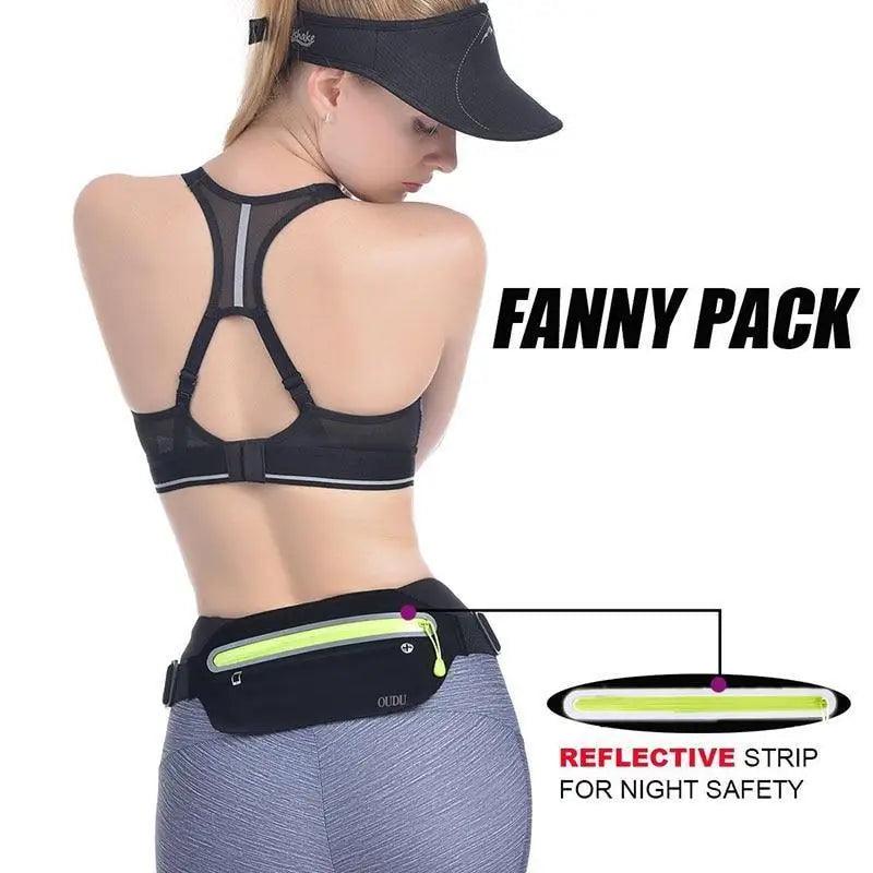 Stylish Hidden Waist Bag Sports Phone Men's Belt Bag Ultra-Thin Waterproof Mini Fanny Pack Black Reflective Runners Belt Jogging Pocket Belt