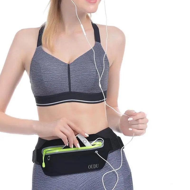 Stylish Hidden Waist Bag Sports Phone Men's Belt Bag Ultra-Thin Waterproof Mini Fanny Pack Black Reflective Runners Belt Jogging Pocket Belt