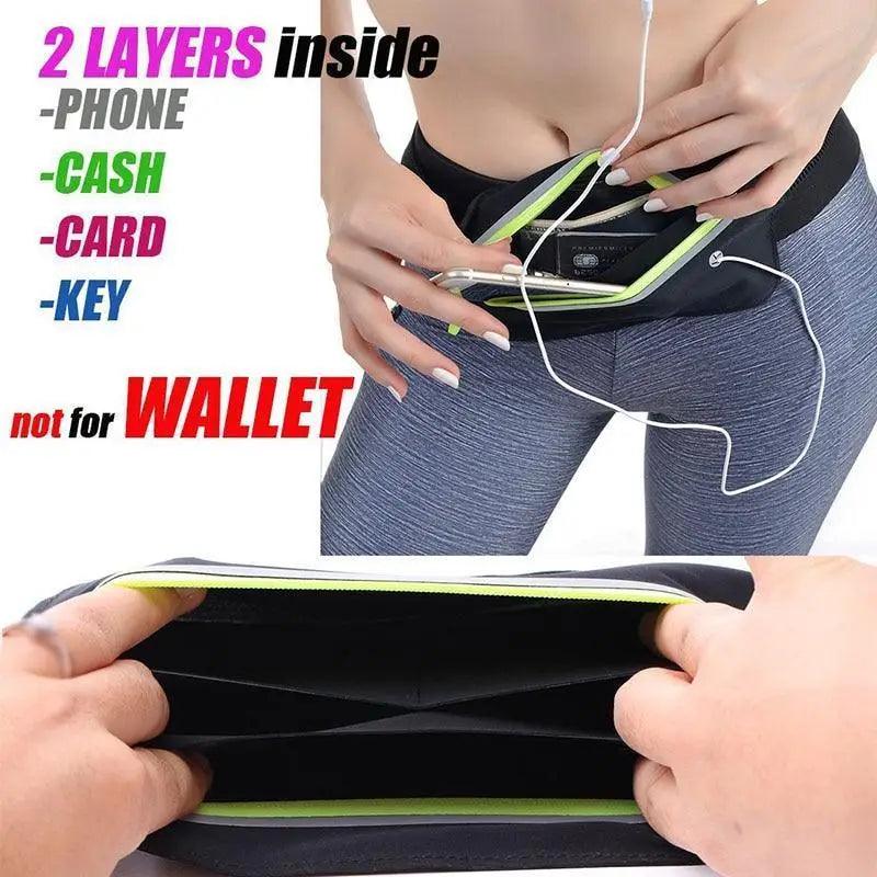 Stylish Hidden Waist Bag Sports Phone Men's Belt Bag Ultra-Thin Waterproof Mini Fanny Pack Black Reflective Runners Belt Jogging Pocket Belt