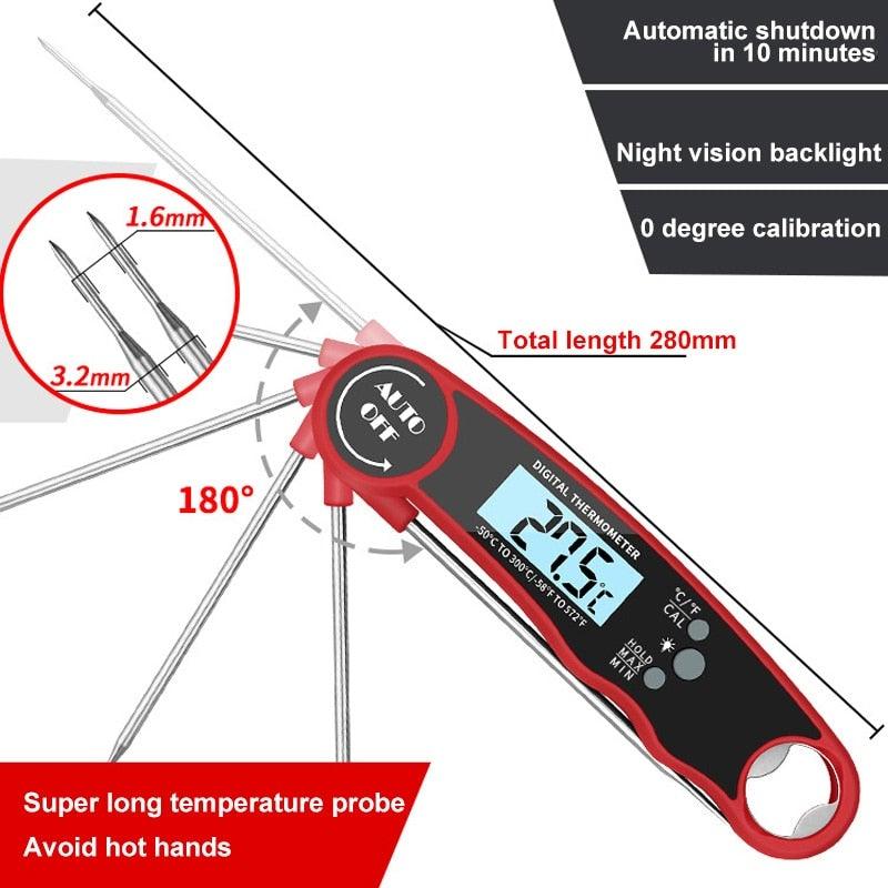 Stylish Instant Read Meat Thermometer Waterproof Ultra Fast Digital Food Water Milk Thermometer With Backlight & Calibration Digital Food Probe for Kitchen Outdoor Grilling And BBQ