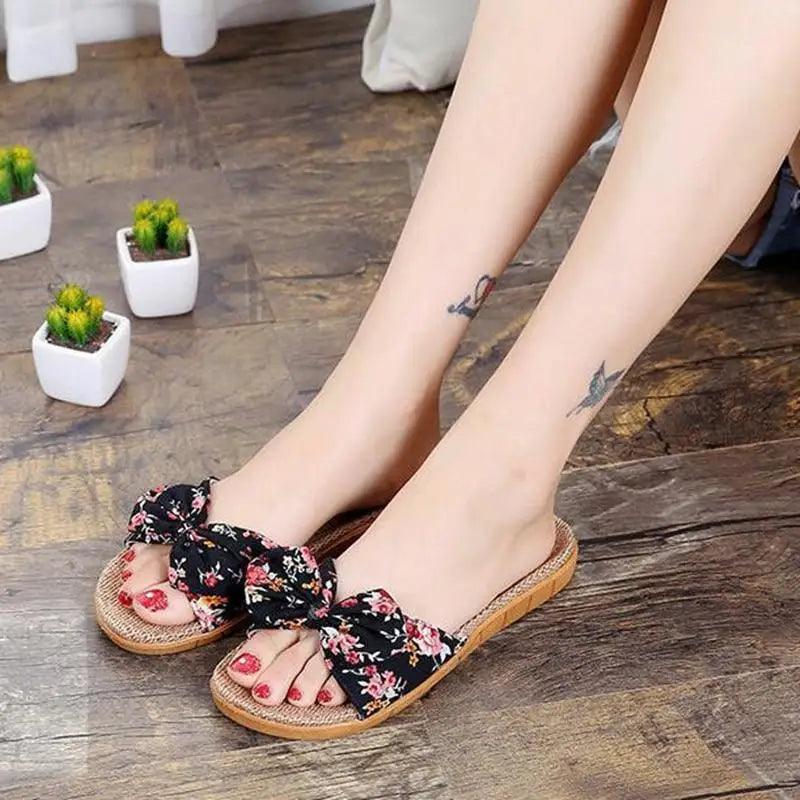 Stylish Women Flax Slippers Casual Summer Flower Elegant Fashion Slippers For Womens