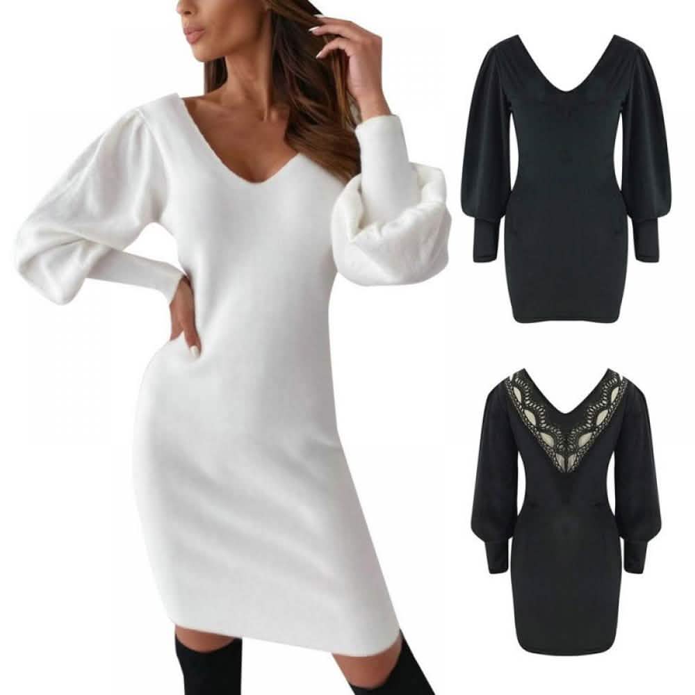 Summark Ladies Lace Long Sleeve Casual Slim Dress