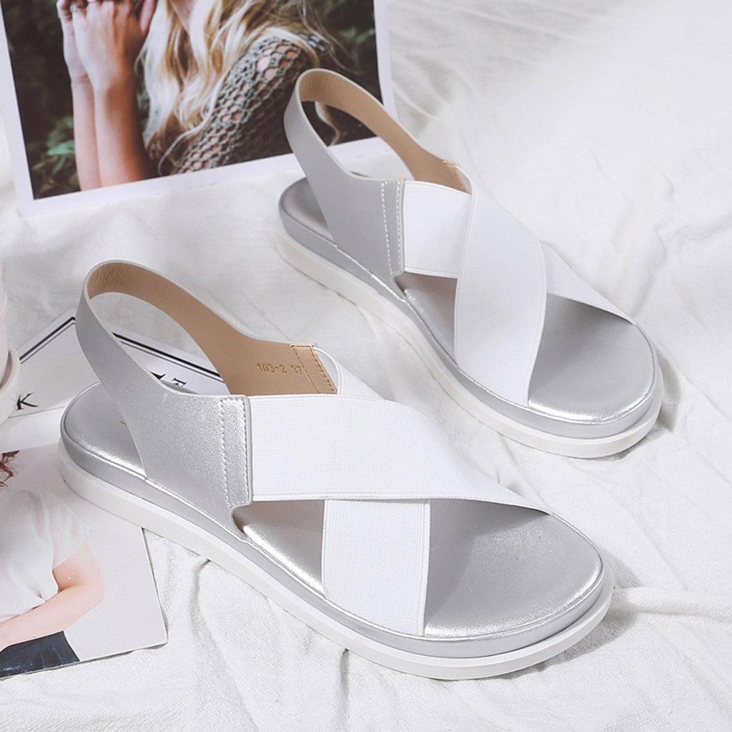 Summer Comfy Slip On Women Sandals Elastic Textile Sandals Casual Beach Shoes For Woman Classics Non-slip Lightweight Flat Sandals Fashion Sandals Ankle Strap Flat Sandals