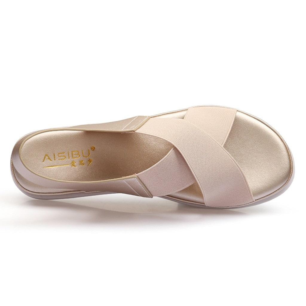 Summer Comfy Slip On Women Sandals Elastic Textile Sandals Casual Beach Shoes For Woman Classics Non-slip Lightweight Flat Sandals Fashion Sandals Ankle Strap Flat Sandals