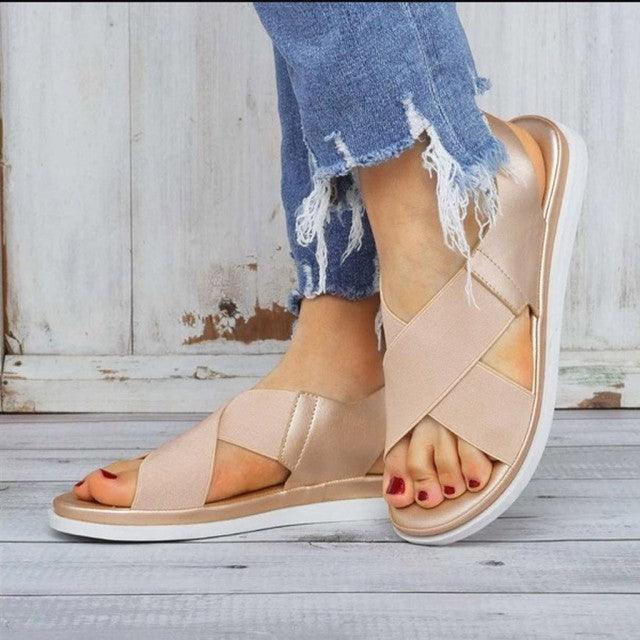 Summer Comfy Slip On Women Sandals Elastic Textile Sandals Casual Beach Shoes For Woman Classics Non-slip Lightweight Flat Sandals Fashion Sandals Ankle Strap Flat Sandals