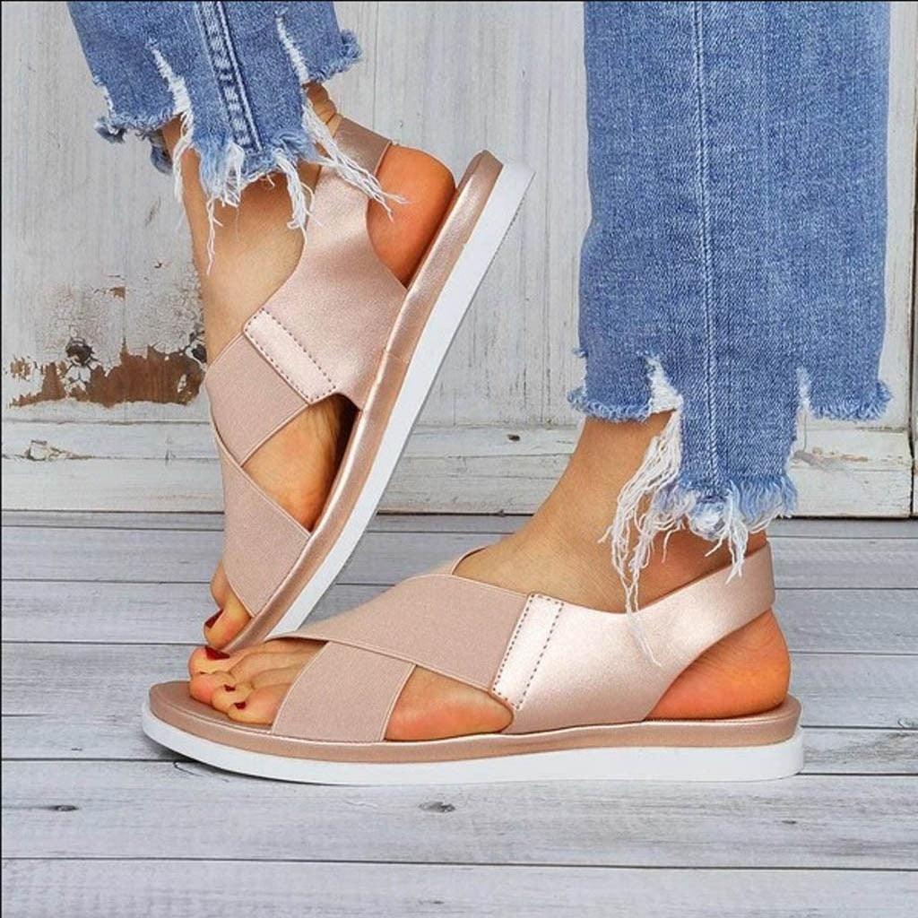 Summer Comfy Slip On Women Sandals Elastic Textile Sandals Casual Beach Shoes For Woman Classics Non-slip Lightweight Flat Sandals Fashion Sandals Ankle Strap Flat Sandals