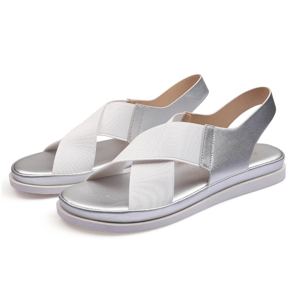 Summer Comfy Slip On Women Sandals Elastic Textile Sandals Casual Beach Shoes For Woman Classics Non-slip Lightweight Flat Sandals Fashion Sandals Ankle Strap Flat Sandals