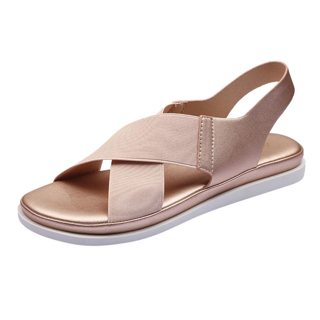 Summer Comfy Slip On Women Sandals Elastic Textile Sandals Casual Beach Shoes For Woman Classics Non-slip Lightweight Flat Sandals Fashion Sandals Ankle Strap Flat Sandals