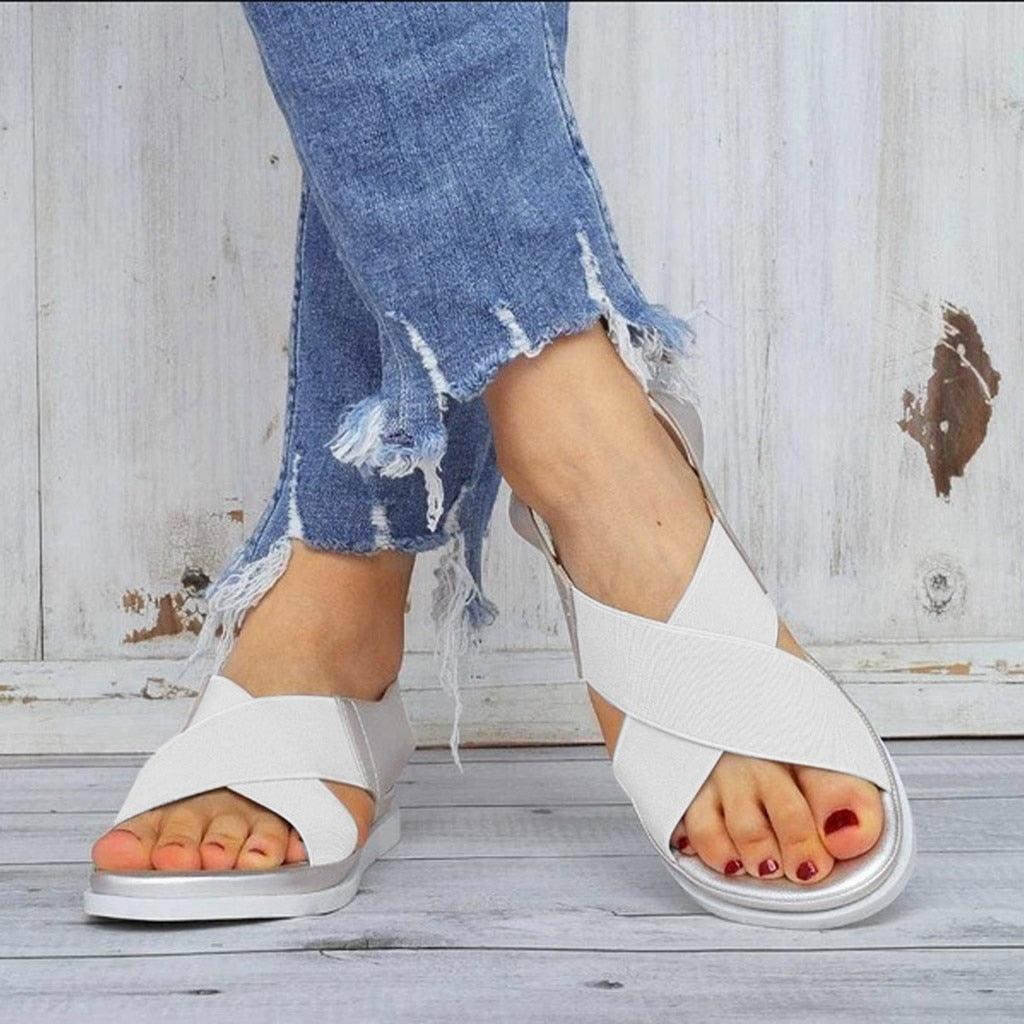 Summer Comfy Slip On Women Sandals Elastic Textile Sandals Casual Beach Shoes For Woman Classics Non-slip Lightweight Flat Sandals Fashion Sandals Ankle Strap Flat Sandals
