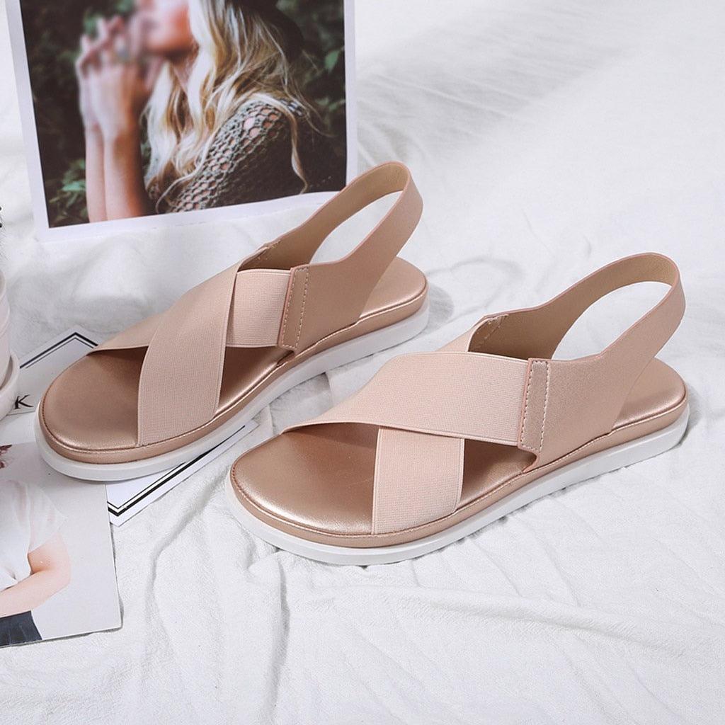 Summer Comfy Slip On Women Sandals Elastic Textile Sandals Casual Beach Shoes For Woman Classics Non-slip Lightweight Flat Sandals Fashion Sandals Ankle Strap Flat Sandals