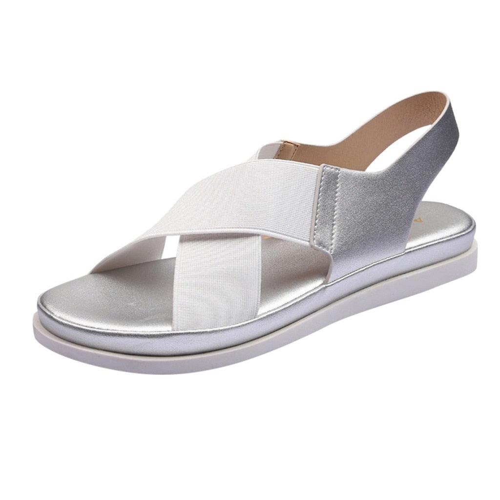 Summer Comfy Slip On Women Sandals Elastic Textile Sandals Casual Beach Shoes For Woman Classics Non-slip Lightweight Flat Sandals Fashion Sandals Ankle Strap Flat Sandals