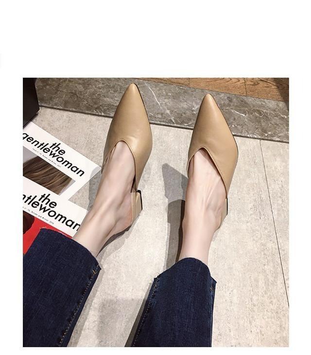Summer Elegant Ladies Slippers Slip On Square Heel Shoes High Heels Women Pumps Women Flats Elastic Mules Comfortable Slip On Women's Flats Loafers Casual Flat Shoes