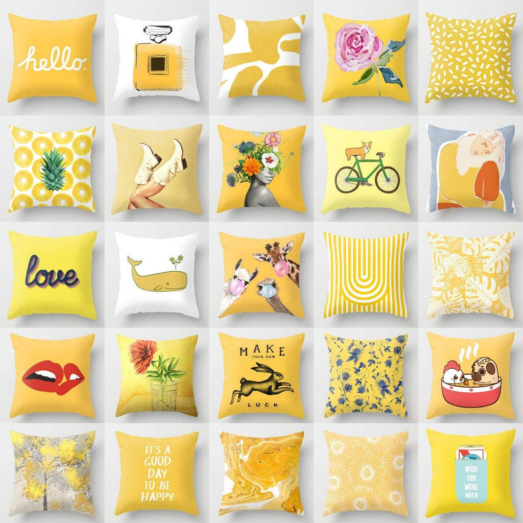 Summer Fashion Fresh Yellow Cute Pillows Case Geometry Yellow Pillow Case Cushion Cover Polyester Pillowcase Floral Cushion Case Modern Decorative Pillows For Bed Sofa Couch 45x45CM