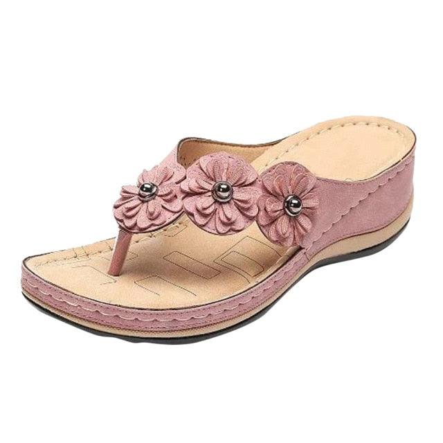 Summer Flat Sandal For Women Multicolor Handmade Retro Flowers Flip-Flops Women Slippers Cute Flat Summer Flats Sandals Women Strappy Flat Open Toe Sandals