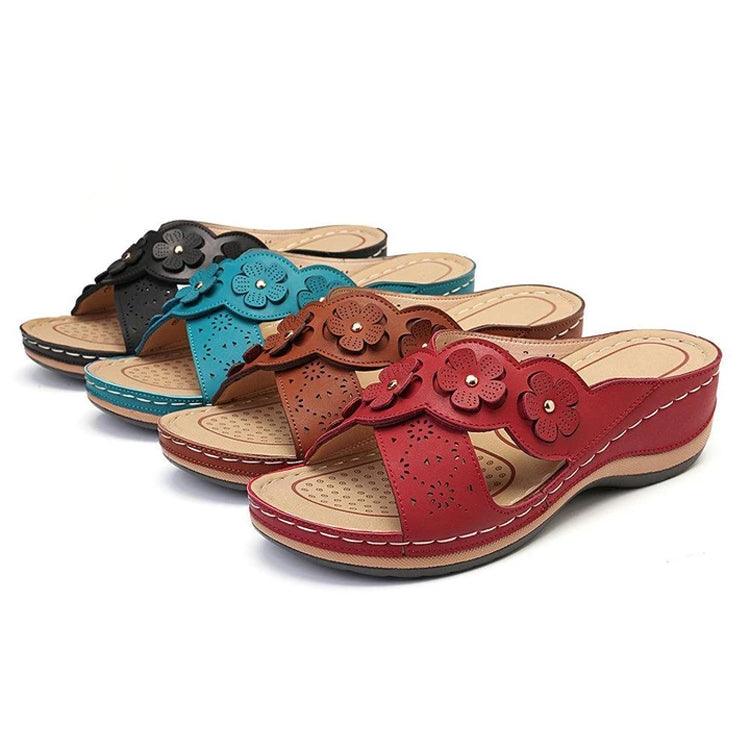 Summer Flat Sandal For Women Multicolor Handmade Retro Flowers Flip-Flops Women Slippers Cute Flat Summer Flats Sandals Women Strappy Flat Open Toe Sandals