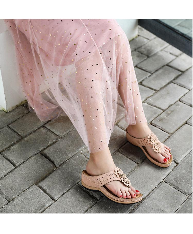 Summer Flat Sandal For Women Multicolor Handmade Retro Flowers Flip-Flops Women Slippers Cute Flat Summer Flats Sandals Women Strappy Flat Open Toe Sandals