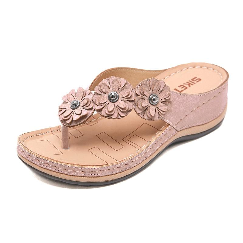 Summer Flat Sandal For Women Multicolor Handmade Retro Flowers Flip-Flops Women Slippers Cute Flat Summer Flats Sandals Women Strappy Flat Open Toe Sandals