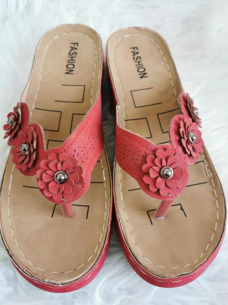 Summer Flat Sandal For Women Multicolor Handmade Retro Flowers Flip-Flops Women Slippers Cute Flat Summer Flats Sandals Women Strappy Flat Open Toe Sandals