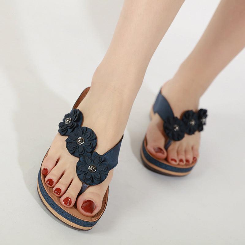 Summer Flat Sandal For Women Multicolor Handmade Retro Flowers Flip-Flops Women Slippers Cute Flat Summer Flats Sandals Women Strappy Flat Open Toe Sandals