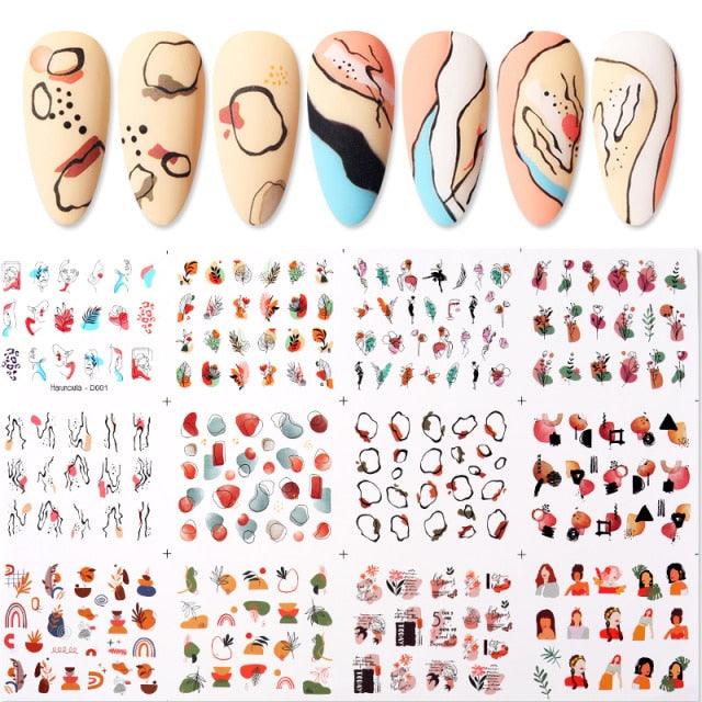 Summer Glitter Nail Decals Stickers Gold Black White Leaf Manicuring Foils Geometric Slider Nail Art Adhesive Decor Adhesive 3D Wave Design Decoration for Women Girls Art Stickers Decal Decoration Metallic Curve Strip Line Nail Decor