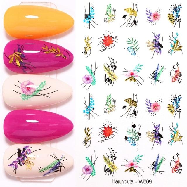 Summer Glitter Nail Decals Stickers Gold Black White Leaf Manicuring Foils Geometric Slider Nail Art Adhesive Decor Adhesive 3D Wave Design Decoration for Women Girls Art Stickers Decal Decoration Metallic Curve Strip Line Nail Decor