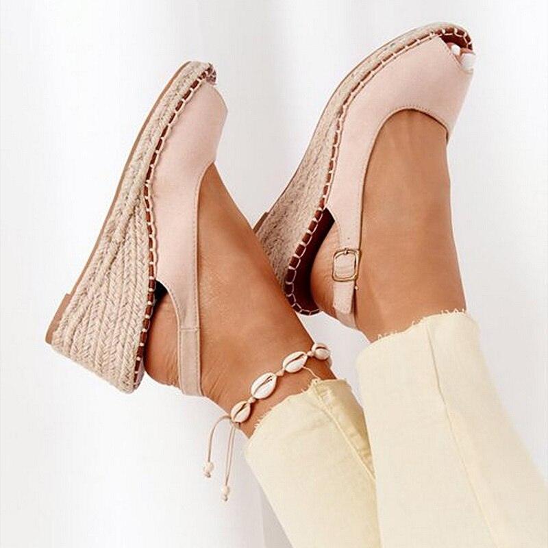 Summer Sandals Women Platform Shoes Candy Color Casual Girls Slip On Strap Cross Platform Espadrille Open Toe High Heel Sandals With Ankle Strap Buckle Up Shoes