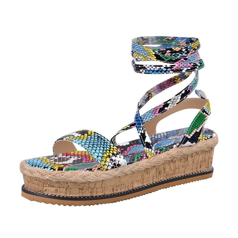 Summer Sandals Women Platform Shoes Candy Color Casual Girls Slip On Strap Cross Platform Espadrille Open Toe High Heel Sandals With Ankle Strap Buckle Up Shoes