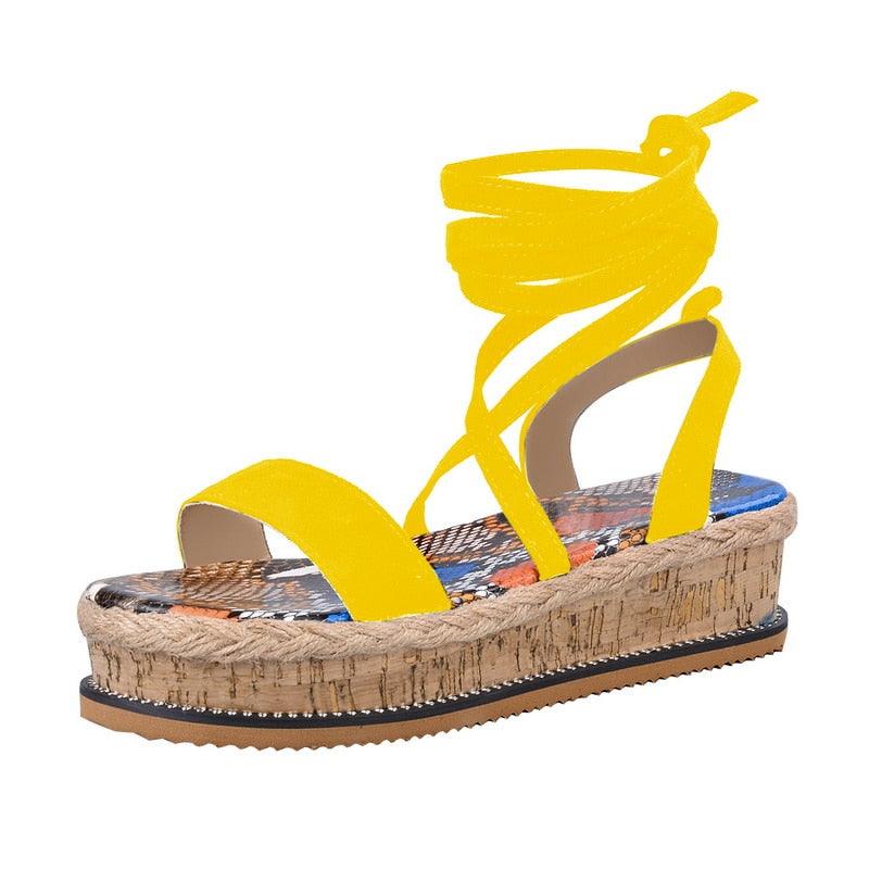 Summer Sandals Women Platform Shoes Candy Color Casual Girls Slip On Strap Cross Platform Espadrille Open Toe High Heel Sandals With Ankle Strap Buckle Up Shoes