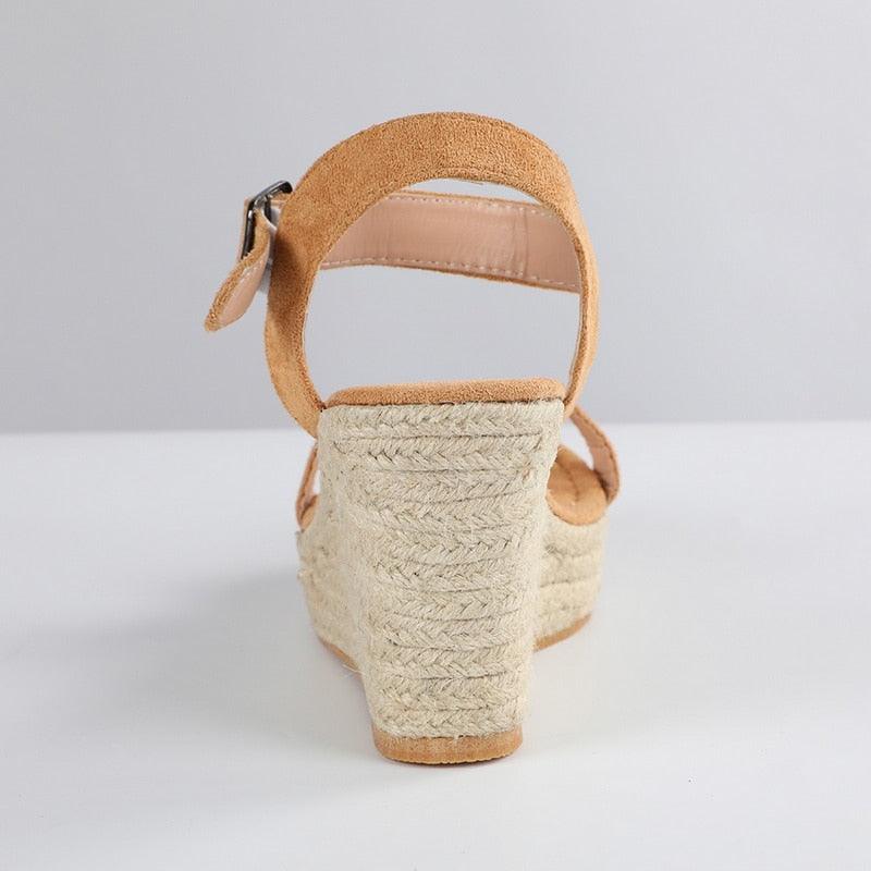 Summer Sandals Women Platform Shoes Candy Color Casual Girls Slip On Strap Cross Platform Espadrille Open Toe High Heel Sandals With Ankle Strap Buckle Up Shoes