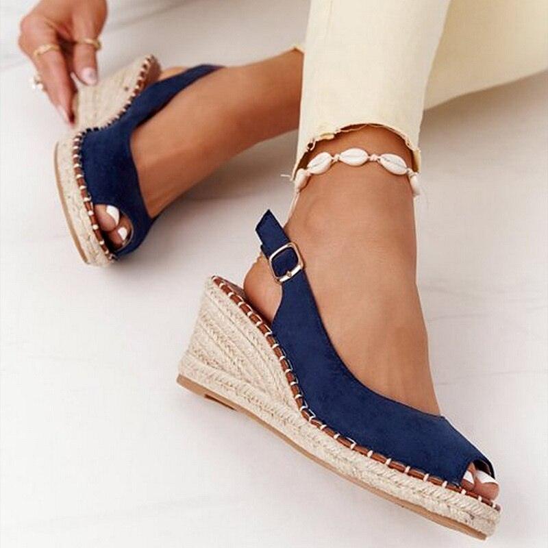 Summer Sandals Women Platform Shoes Candy Color Casual Girls Slip On Strap Cross Platform Espadrille Open Toe High Heel Sandals With Ankle Strap Buckle Up Shoes