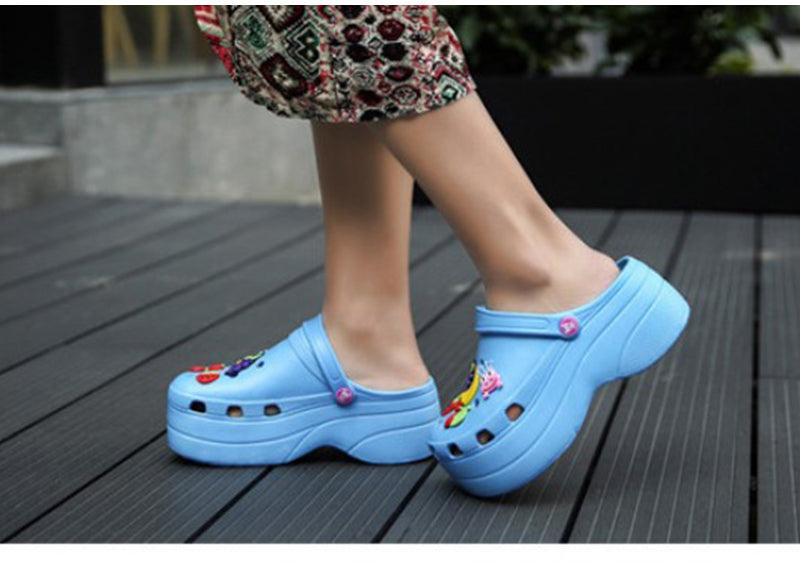 Summer Women Clogs Platform Garden Sandals Fruit Slippers Slip On Beach Shoes Fashion Slides Platform Clogs Beach Sandals Slippers For Women