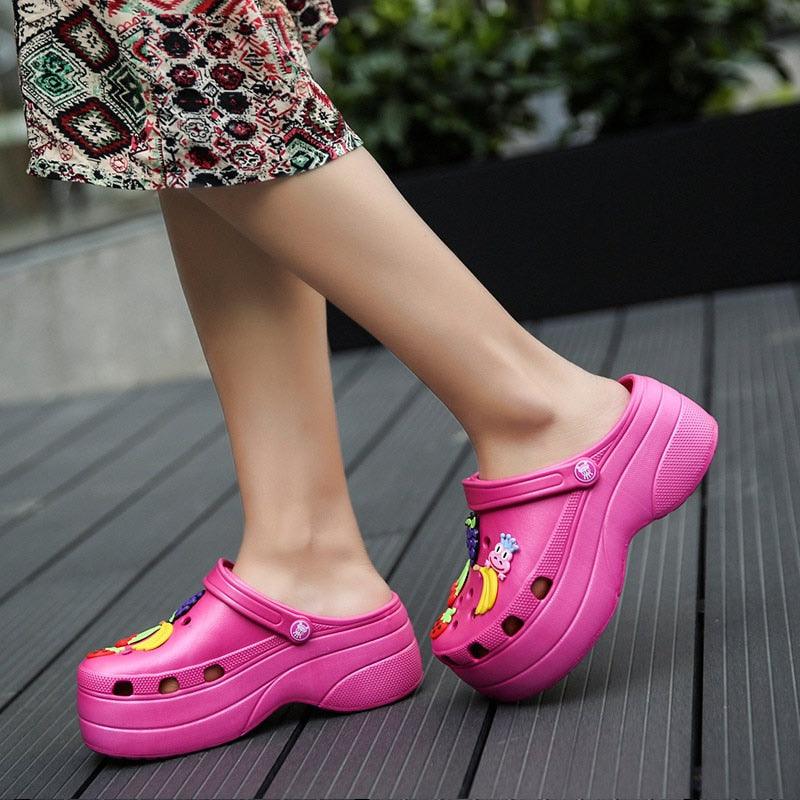Summer Women Clogs Platform Garden Sandals Fruit Slippers Slip On Beach Shoes Fashion Slides Platform Clogs Beach Sandals Slippers For Women