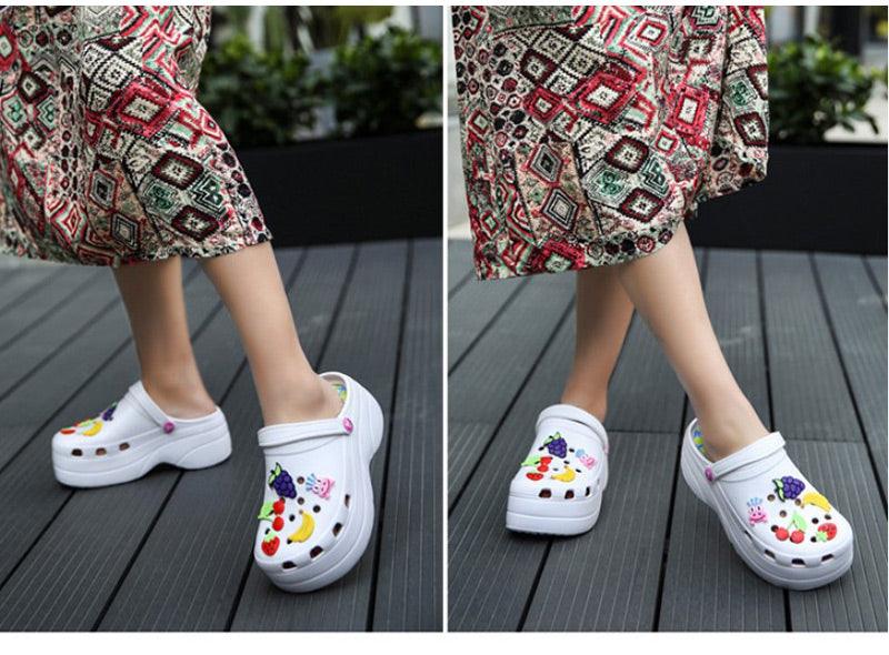 Summer Women Clogs Platform Garden Sandals Fruit Slippers Slip On Beach Shoes Fashion Slides Platform Clogs Beach Sandals Slippers For Women