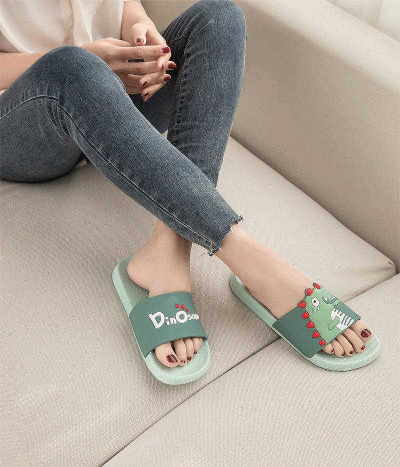 Summer Women Floor Flat Shoes Lovely Indoor Flip Flops Female Non-Slip Bathroom Home Slippers Women Cartoon Comfort Slip-On Sandal Shower Water Shoe