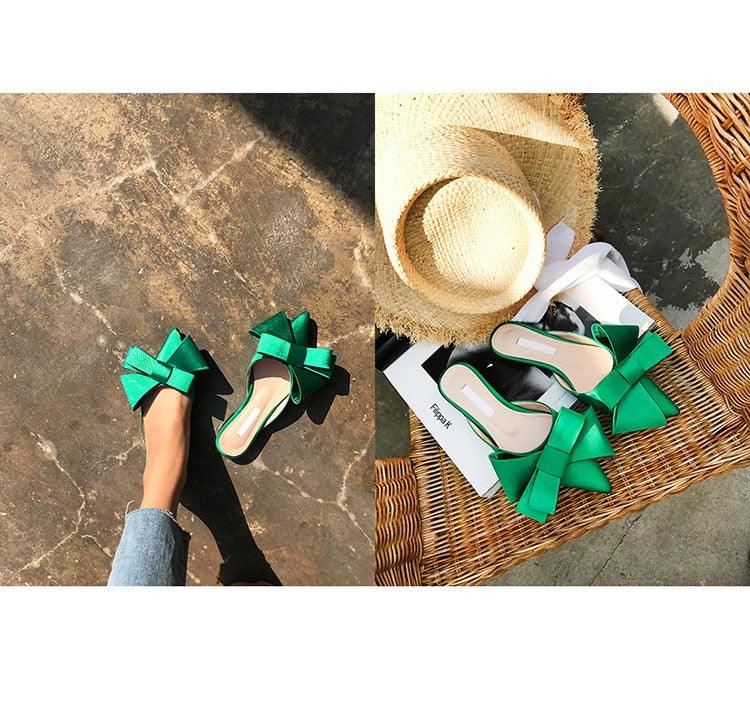 Summer Women's Shoes Silk Satin Trendy Slippers Flat Heel Women's Shoes Silk Satin Pointed Bow Tie Flat Heel Outdoor Sandals Slides Party Sandals Casual Shoes Summer Low Heeled
