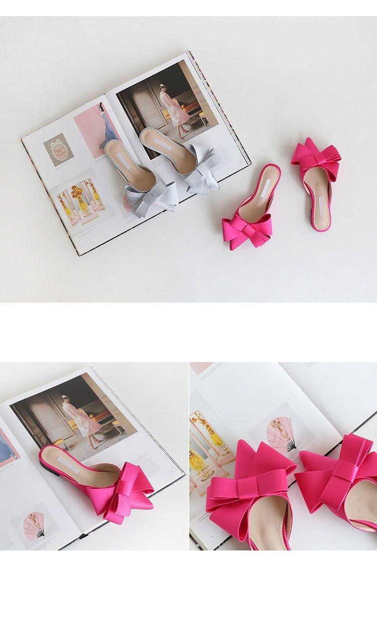 Summer Women's Shoes Silk Satin Trendy Slippers Flat Heel Women's Shoes Silk Satin Pointed Bow Tie Flat Heel Outdoor Sandals Slides Party Sandals Casual Shoes Summer Low Heeled